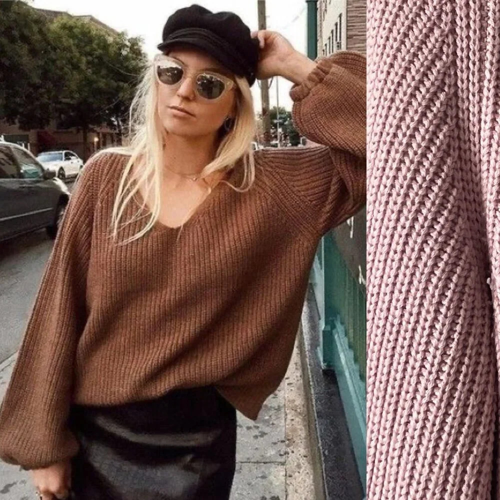 Aritzia Babaton Valadon Balloon Sleeve 100% Wool Knit Sweater Mauve Size Small